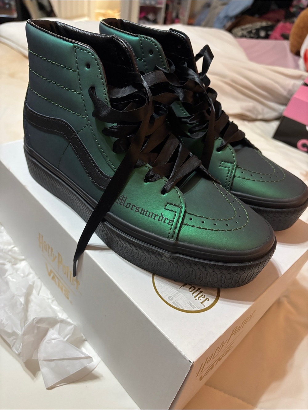 Vans Harry Potter Collab Green Black Platform Sk8-Hi Platform Sneakers - Picture 3 of 7